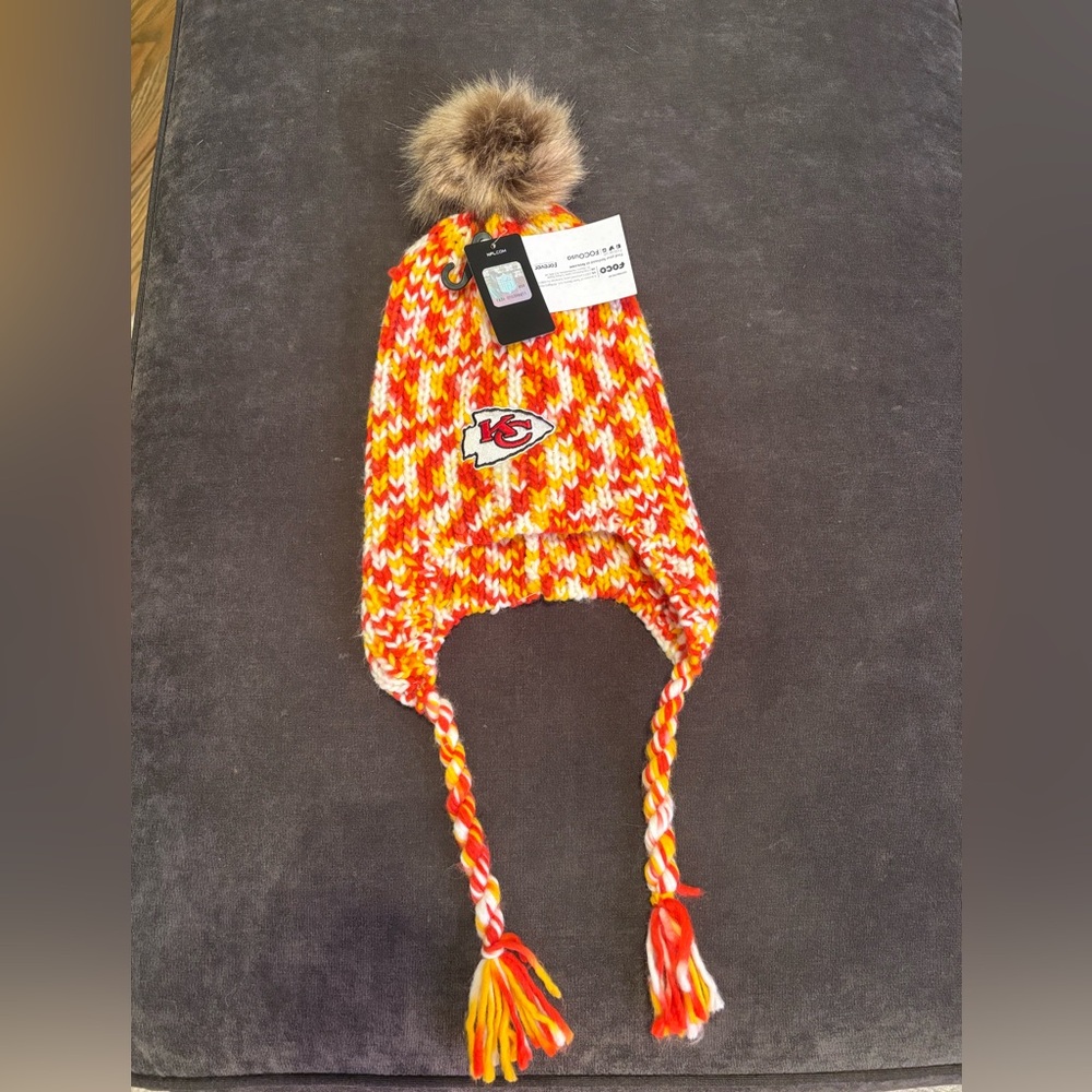 NFL Kansas City Chiefs Pom-Pom Knit Hat - Red, Yellow, and White